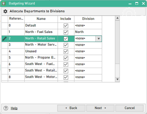 Allocate Sage 50 imported departments to divisions created in ProudNumbers