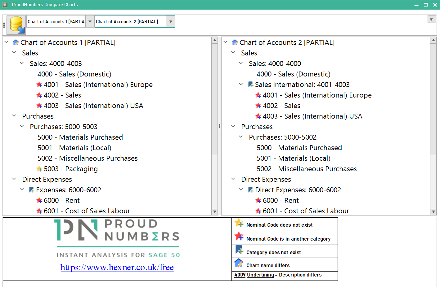 Compare Charts of Accounts freeware utility