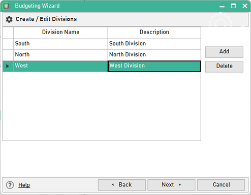 Select the Departments to be used for Division