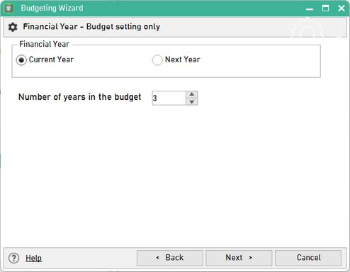Enter number of financial years to create the budget.